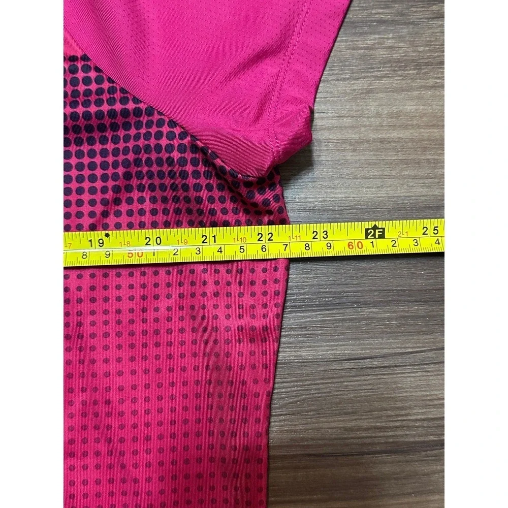 Nike Golf Tour Performance Women Pink Dot Print Snap Polo Mock Neck Shirt Sz XL